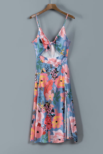 Floral Tied Cutout Split Spaghetti Strap Dress - SHE BADDY© ONLINE WOMEN FASHION & CLOTHING STORE