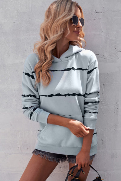 Striped Drop Shoulder Hoodie with Kangaroo Pocket - SHE BADDY© ONLINE WOMEN FASHION & CLOTHING STORE