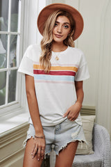 Striped Dropped Shoulder Round Neck Tee - SHE BADDY© ONLINE WOMEN FASHION & CLOTHING STORE