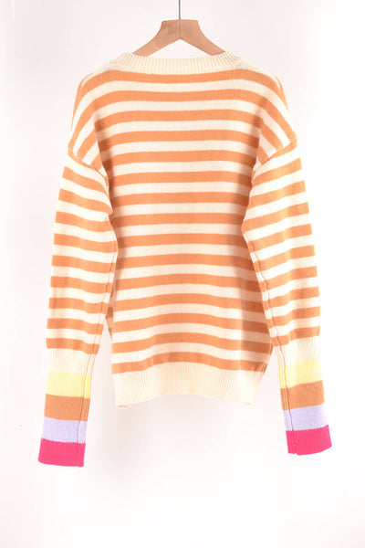 Warm Spice Striped Round Neck Sweater - SHE BADDY© ONLINE WOMEN FASHION & CLOTHING STORE