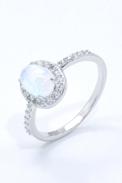 925 Sterling Silver Natural Moonstone Halo Ring - SHE BADDY© ONLINE WOMEN FASHION & CLOTHING STORE