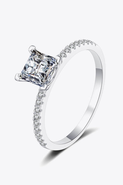 Rhodium-Plated 2 Carat Moissanite Four-Prong Ring - SHE BADDY© ONLINE WOMEN FASHION & CLOTHING STORE