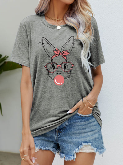 Easter Bunny Graphic Round Neck T-Shirt - SHE BADDY© ONLINE WOMEN FASHION & CLOTHING STORE