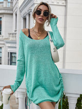 Drawstring Detail Open Back Scoop Neck Knit Top - SHE BADDY© ONLINE WOMEN FASHION & CLOTHING STORE