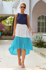 Sleeveless High Neck Color Block Dress - SHE BADDY© ONLINE WOMEN FASHION & CLOTHING STORE