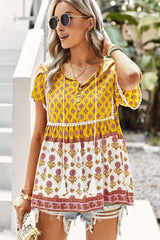 Bohemian Tie Neck Buttoned Blouse - SHE BADDY© ONLINE WOMEN FASHION & CLOTHING STORE