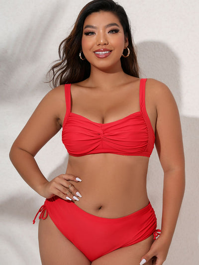 Plus Size Twist Front Tied Bikini Set - SHE BADDY© ONLINE WOMEN FASHION & CLOTHING STORE