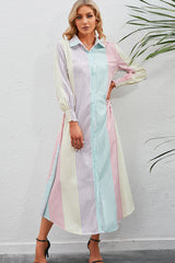 Rainbow Stripe Button-Up Maxi Shirt Dress - SHE BADDY© ONLINE WOMEN FASHION & CLOTHING STORE