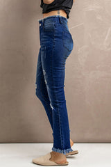 High Waist Distressed Raw Hem Jeans - SHE BADDY© ONLINE WOMEN FASHION & CLOTHING STORE