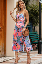 Floral Tied Cutout Split Spaghetti Strap Dress - SHE BADDY© ONLINE WOMEN FASHION & CLOTHING STORE