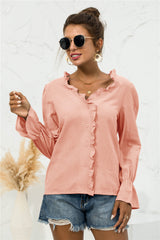 Frill Trim V-Neck Flounce Sleeve Shirt - SHE BADDY© ONLINE WOMEN FASHION & CLOTHING STORE