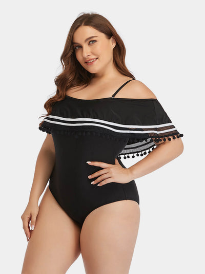 Plus Size Striped Cold-Shoulder One-Piece Swimsuit - SHE BADDY© ONLINE WOMEN FASHION & CLOTHING STORE