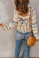 Striped Hooded Sweater with Kangaroo Pocket - SHE BADDY© ONLINE WOMEN FASHION & CLOTHING STORE