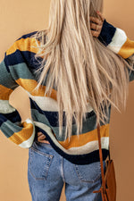Striped Dropped Shoulder Knitted Pullover Sweater - SHE BADDY© ONLINE WOMEN FASHION & CLOTHING STORE