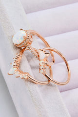 Opal and Zircon Three-Piece Ring Set - SHE BADDY© ONLINE WOMEN FASHION & CLOTHING STORE