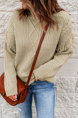 Fringe Detail Mixed Knit Sweater - SHE BADDY© ONLINE WOMEN FASHION & CLOTHING STORE