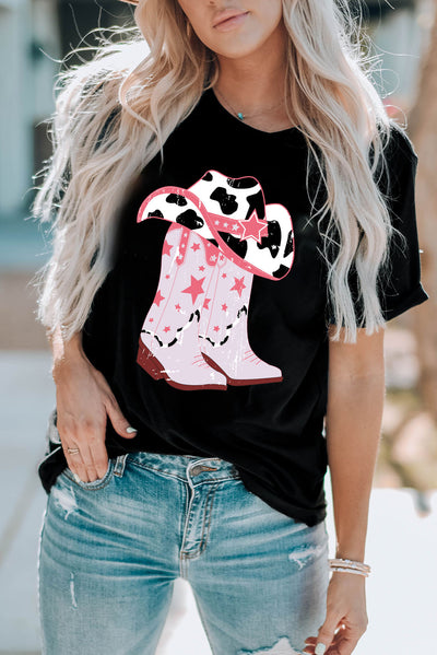 Cowboy Hat and Boots Graphic Tee - SHE BADDY© ONLINE WOMEN FASHION & CLOTHING STORE