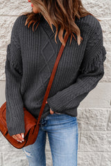 Fringe Detail Mixed Knit Sweater - SHE BADDY© ONLINE WOMEN FASHION & CLOTHING STORE