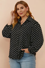 Plus Size Polka Dot Balloon Sleeve Shirt - SHE BADDY© ONLINE WOMEN FASHION & CLOTHING STORE