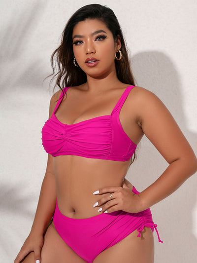 Plus Size Twist Front Tied Bikini Set - SHE BADDY© ONLINE WOMEN FASHION & CLOTHING STORE