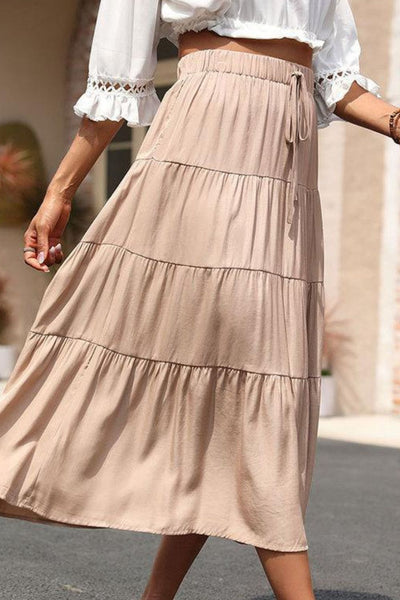 Elastic Waist Tiered Midi Skirt - SHE BADDY© ONLINE WOMEN FASHION & CLOTHING STORE