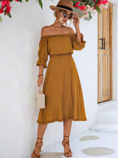 Frilled Off-Shoulder Flounce Sleeve Dress - SHE BADDY© ONLINE WOMEN FASHION & CLOTHING STORE