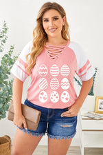 Plus Size Easter Egg Graphic Crisscross Tee Shirt - SHE BADDY© ONLINE WOMEN FASHION & CLOTHING STORE