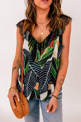Printed Lace Detail Tank - SHE BADDY© ONLINE WOMEN FASHION & CLOTHING STORE