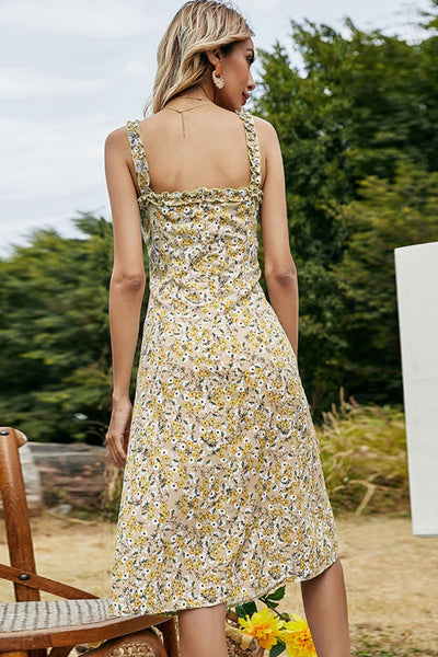Floral Frill Trim Sleeveless Dress - SHE BADDY© ONLINE WOMEN FASHION & CLOTHING STORE