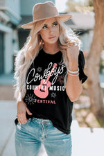 COWBOYS COUNTRY MUSIC Round Neck T-Shirt - SHE BADDY© ONLINE WOMEN FASHION & CLOTHING STORE