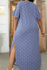 Plus Size Short Sleeve Split Curved Hem Dress - SHE BADDY© ONLINE WOMEN FASHION & CLOTHING STORE