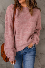 Heathered Dropped Shoulder Round Neck Sweater - SHE BADDY© ONLINE WOMEN FASHION & CLOTHING STORE
