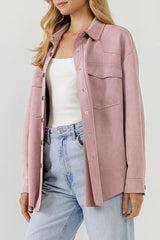 Suede Snap Front Dropped Shoulder Jacket - SHE BADDY© ONLINE WOMEN FASHION & CLOTHING STORE