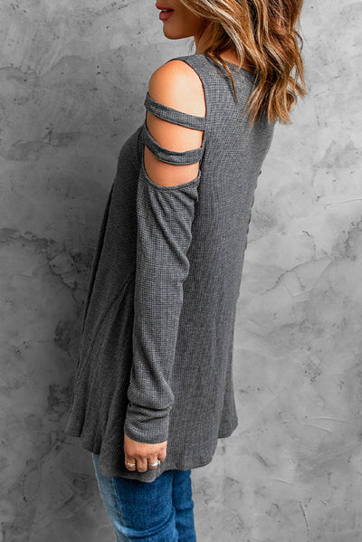 Cutout Waffle Knit Tunic Top - SHE BADDY© ONLINE WOMEN FASHION & CLOTHING STORE