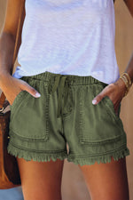 Pocketed Frayed Denim Shorts - SHE BADDY© ONLINE WOMEN FASHION & CLOTHING STORE