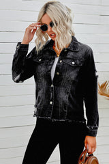 Distressed Raw Hem Denim Jacket - SHE BADDY© ONLINE WOMEN FASHION & CLOTHING STORE