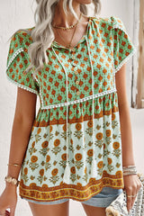 Bohemian Tie Neck Buttoned Blouse - SHE BADDY© ONLINE WOMEN FASHION & CLOTHING STORE