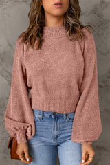 Ribbed Trim Balloon Sleeve Sweater - SHE BADDY© ONLINE WOMEN FASHION & CLOTHING STORE