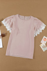 Lace Trim Flutter Sleeve Blouse - SHE BADDY© ONLINE WOMEN FASHION & CLOTHING STORE