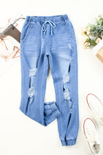 Distressed Denim Pocketed Joggers - SHE BADDY© ONLINE WOMEN FASHION & CLOTHING STORE