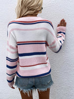 Striped Drop Shoulder Round Neck Pullover Sweater - SHE BADDY© ONLINE WOMEN FASHION & CLOTHING STORE