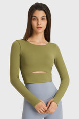 Cutout Long Sleeve Cropped Sports Top - SHE BADDY© ONLINE WOMEN FASHION & CLOTHING STORE