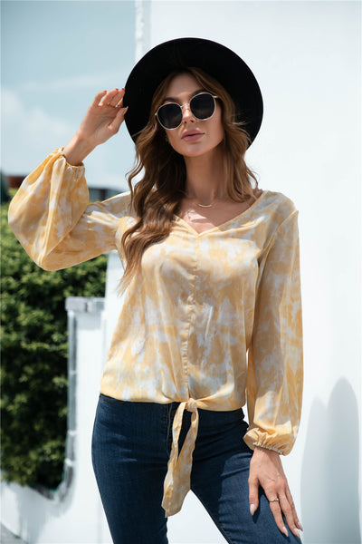 Tie-Dye Tied Balloon Sleeve Blouse - SHE BADDY© ONLINE WOMEN FASHION & CLOTHING STORE