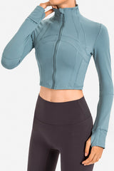 Zip Front Cropped Sports Jacket - SHE BADDY© ONLINE WOMEN FASHION & CLOTHING STORE