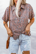 Ditsy Floral Button-Up Short Sleeve Shirt - SHE BADDY© ONLINE WOMEN FASHION & CLOTHING STORE