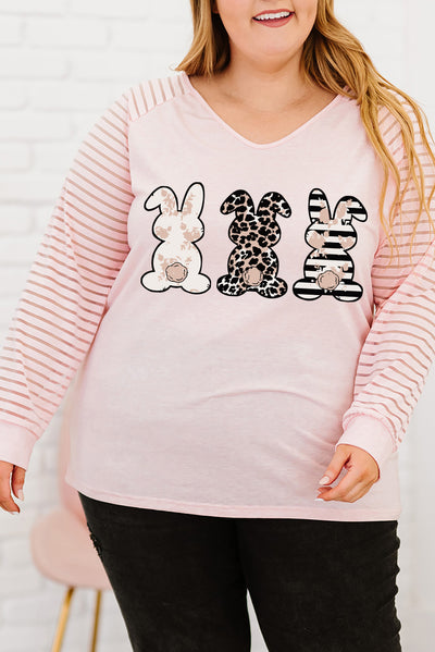 Plus Size Rabbit Graphic Long Raglan Sleeve Easter Tee - SHE BADDY© ONLINE WOMEN FASHION & CLOTHING STORE