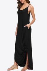 Split Spaghetti Strap Maxi Dress with Pockets - SHE BADDY© ONLINE WOMEN FASHION & CLOTHING STORE