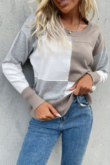 Color Block Ribbed Trim Round Neck Knit Pullover - SHE BADDY© ONLINE WOMEN FASHION & CLOTHING STORE