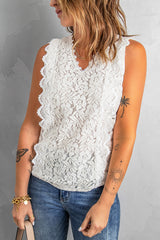 Scalloped V-Neck Lace Tank - SHE BADDY© ONLINE WOMEN FASHION & CLOTHING STORE