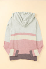 Color Block Drawstring Side Slit Hooded Sweater - SHE BADDY© ONLINE WOMEN FASHION & CLOTHING STORE